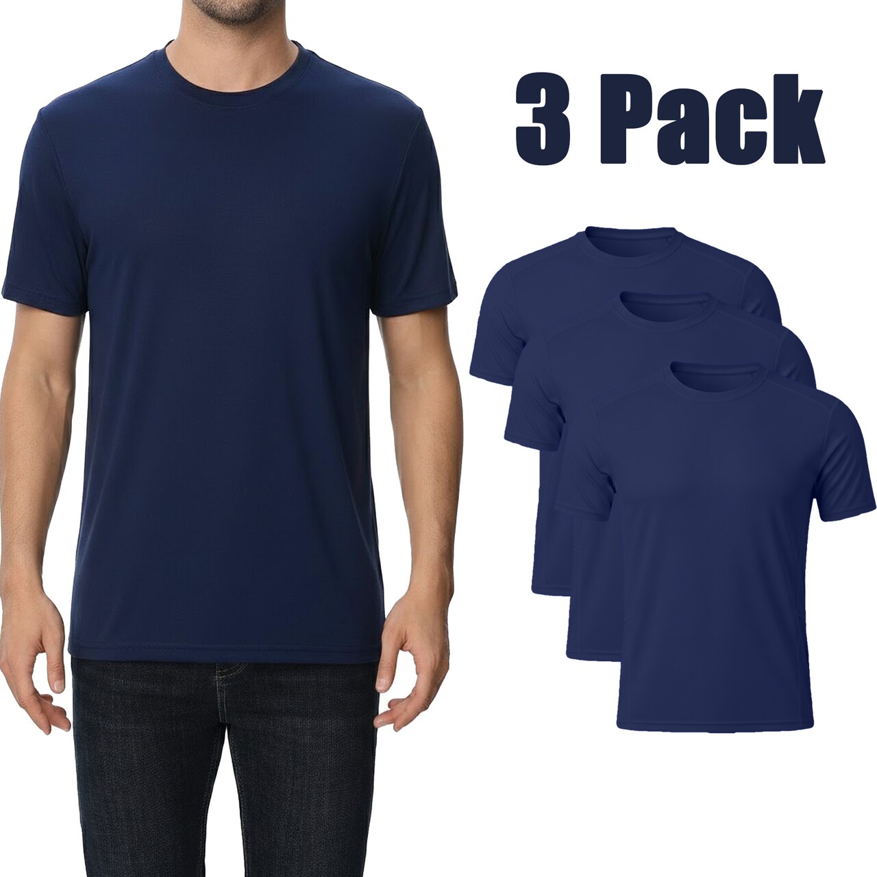 Zfeel ZF910 Dry Fit Performance Shirt, 100% Polyester, UPF 50 Sun Protection, Navy 3-Pack
